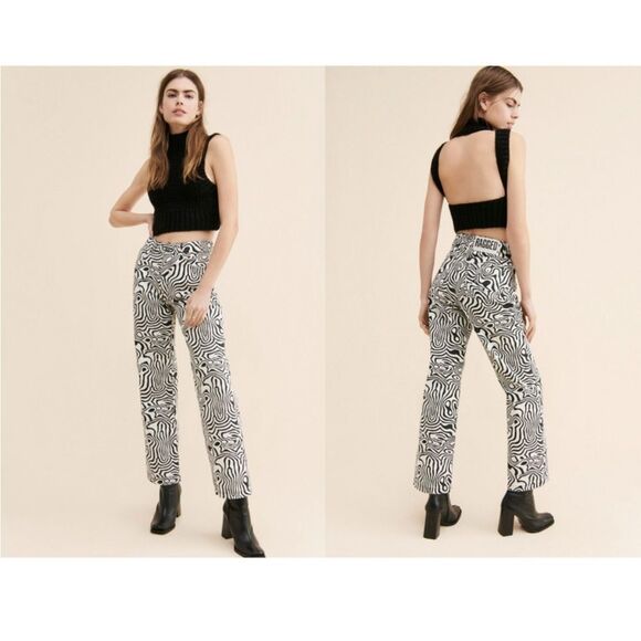 The Ragged Priest Mono Marble Dad Jean Size 30 Black White‎ Denim Messenger - Picture 1 of 9